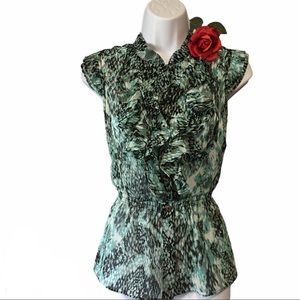 Alfani snake print 12P ruffles button front peplum fairycore sleeveless top
